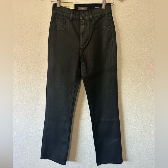 DL1961 Patti Straight High Rise Ankle Jean in Black Coated - Size 23 NWT